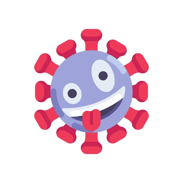 Bláznivý koronavirus emoticon plochá ikona — Stockový vektor