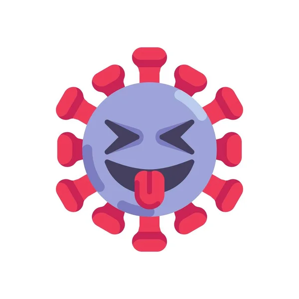 Drôle coronavirus emoticon icône plate — Image vectorielle