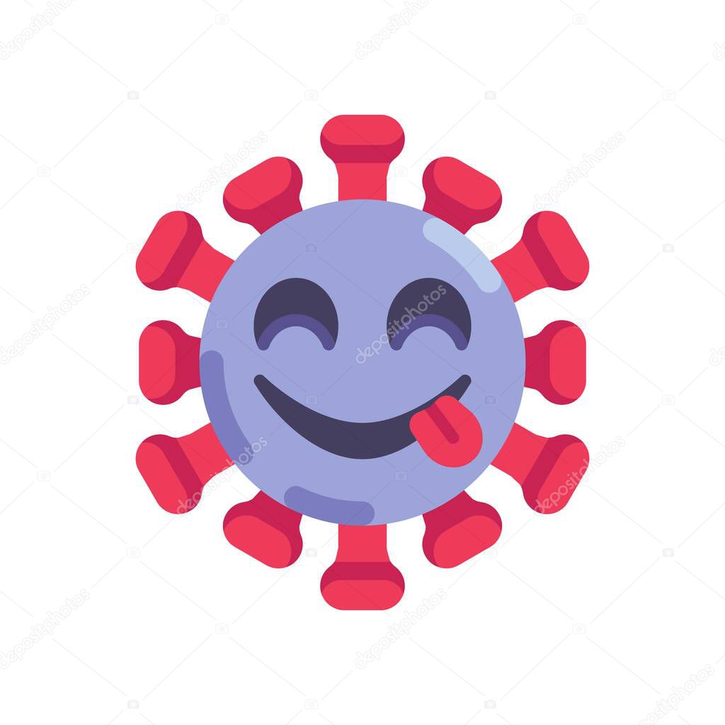 Coronavirus emoticon stuck out tongue flat icon