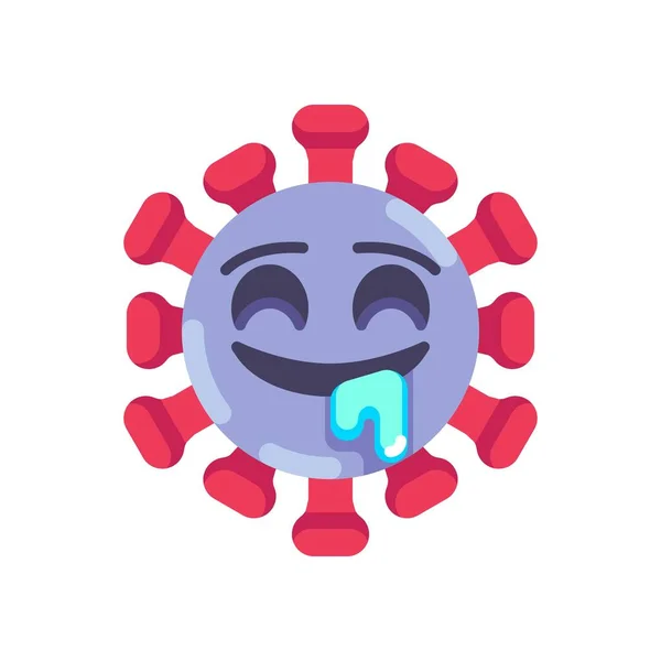 Emoticon de coroonavírus com ícone de saliva plana —  Vetores de Stock