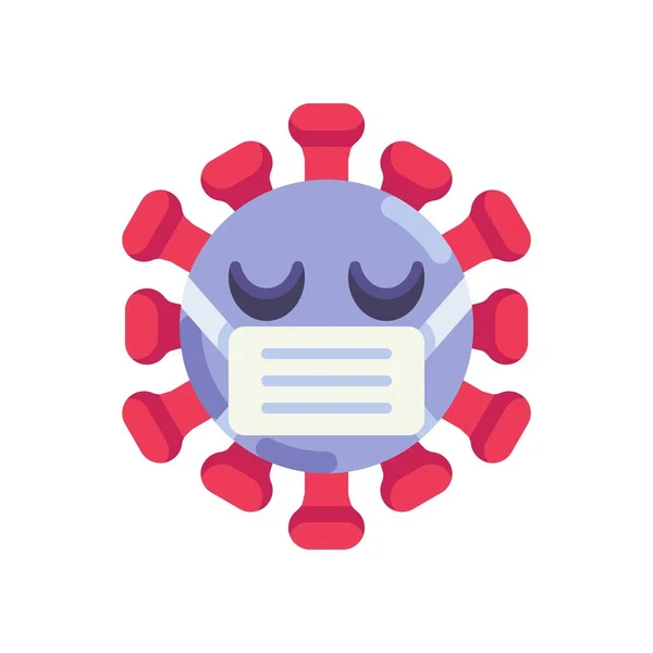 Emoticon Coronavirus com ícone de máscara plana — Vetor de Stock