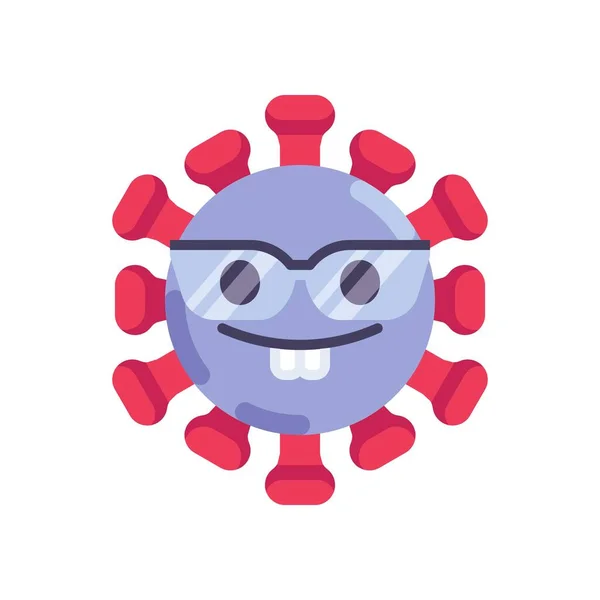Coronavirus emoticon med glasögon platt ikon — Stock vektor