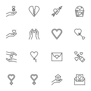 Sevgililer günü kalp çizgisi simgeleri ayarlandı