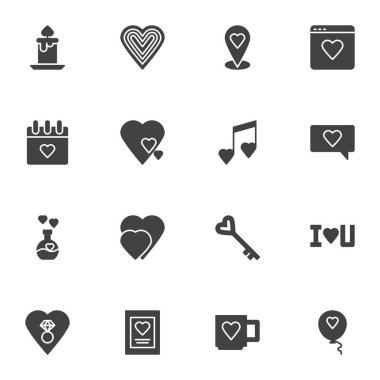 Aşk ve kalp vektör simgeleri ayarlandı