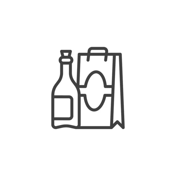 Wine bottle gift bag line icon — Stock Vector