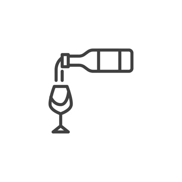 Wijn gieten uit fles in glazen lijn pictogram — Stockvector