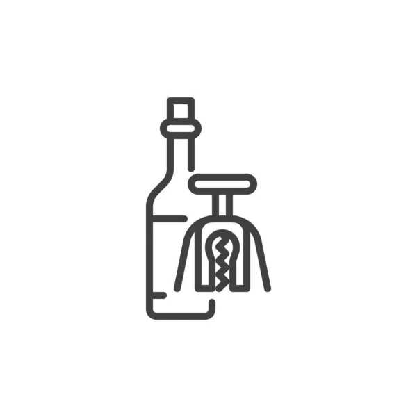 Garrafa de vinho e ícone de linha corkscrew — Vetor de Stock