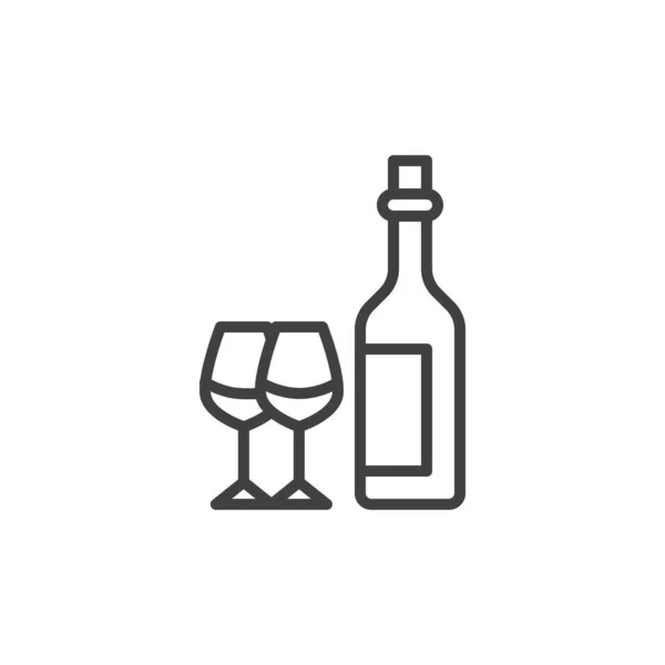 ワインとグラスラインのアイコンのボトル — ストックベクタ