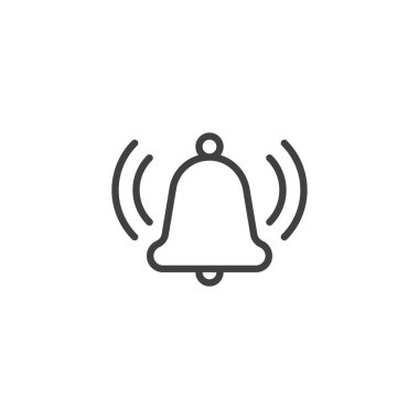 Alarm çanı uyarı çizgisi simgesi. Mobil konsept ve web tasarımı için doğrusal biçim işareti. Çan bildirim ana hatları vektör simgesi çalıyor. Sembol, logo çizimi. Vektör grafikleri