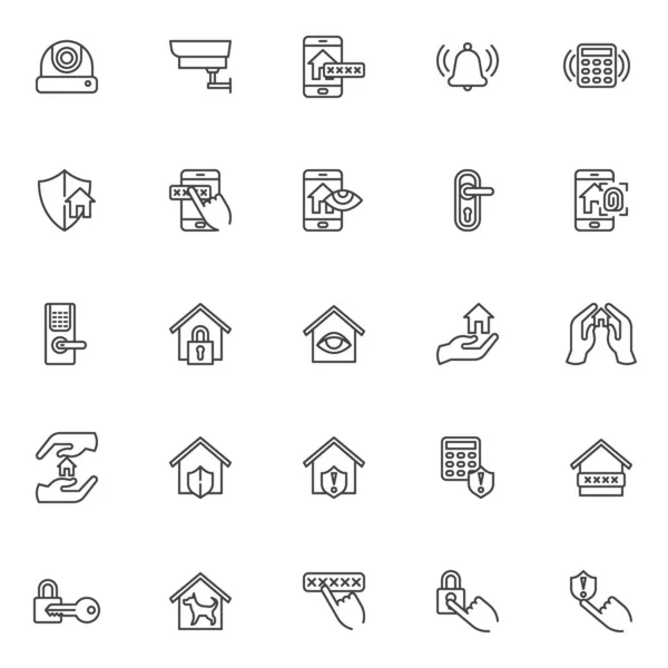 Smart Home Security System Line Icons Gesetzt Linearen Stil Symbole — Stockvektor