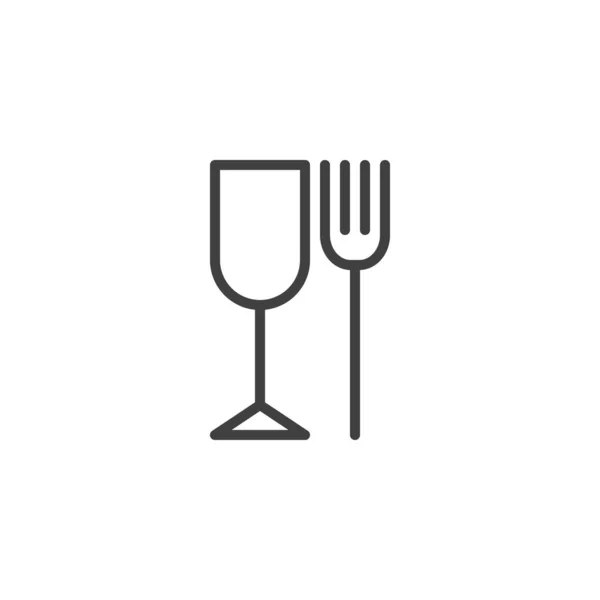 Fork e ícone de linha de vidro — Vetor de Stock
