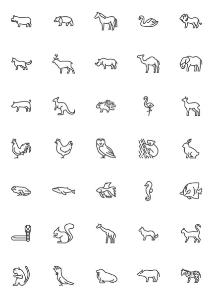 Wildlife dieren lijn pictogrammen ingesteld — Stockvector