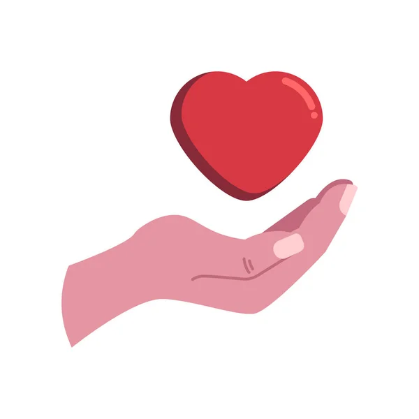 Hand and red heart flat icon — Stock Vector