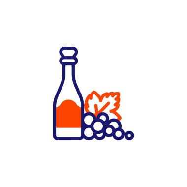 Şarap şişesi ve üzüm çizgisi simgesi