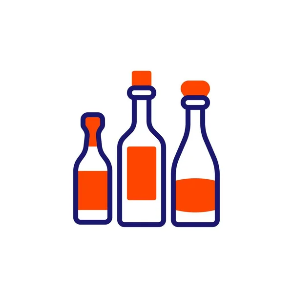 Tre flaskor vin linje ikon — Stock vektor