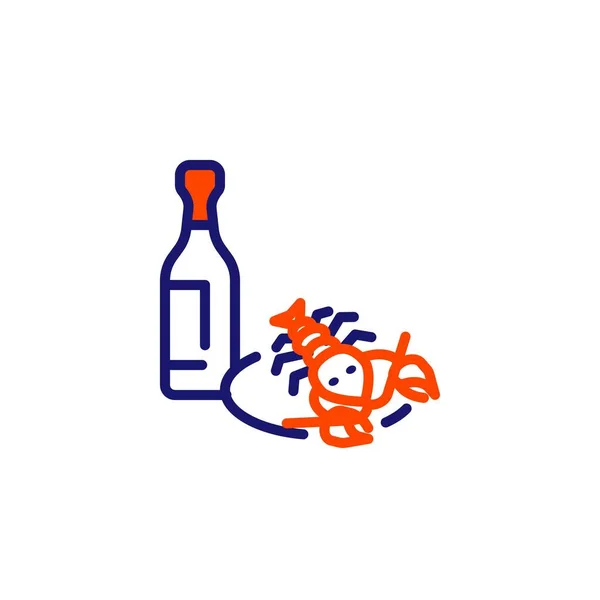 Wine and lobster line icon — Stock Vector