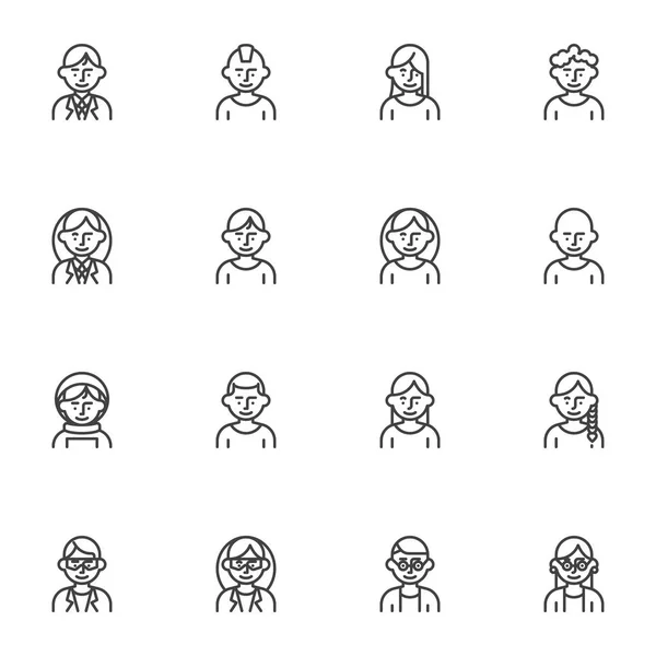 Lidé avatar řádek ikony nastaveny — Stockový vektor