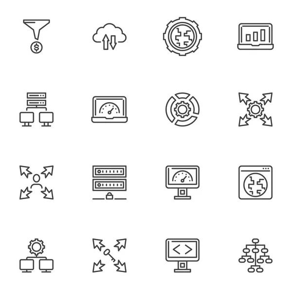 Conjunto de iconos de línea de SEO y desarrollo — Vector de stock