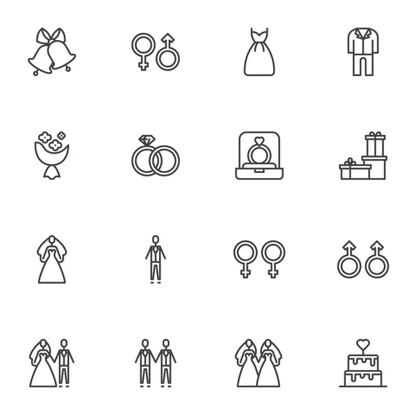 Mariage Icônes de ligne de mariage ensemble — Image vectorielle