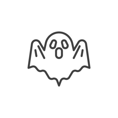 Korkunç hayalet çizgisi ikonu. Mobil konsept ve web tasarımı için doğrusal biçim işareti. Uçan hayalet ana hat vektör simgesi. Sembol, logo çizimi. Vektör grafikleri