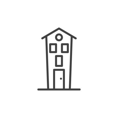 Perili ev çizgisi ikonu. Mobil konsept ve web tasarımı için doğrusal biçim işareti. Cadılar Bayramı evinin ana hatları vektör ikonu. Sembol, logo çizimi. Vektör grafikleri