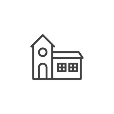 Hayalet ev çizgisi simgesi. Mobil konsept ve web tasarımı için doğrusal biçim işareti. Cadılar Bayramı perili ev ana hatları vektör ikonu. Sembol, logo çizimi. Vektör grafikleri