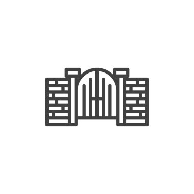 Mezarlık kapısı simgesi. Mobil konsept ve web tasarımı için doğrusal biçim işareti. Mezarlık kapısı vektör ikonu. Sembol, logo çizimi. Vektör grafikleri