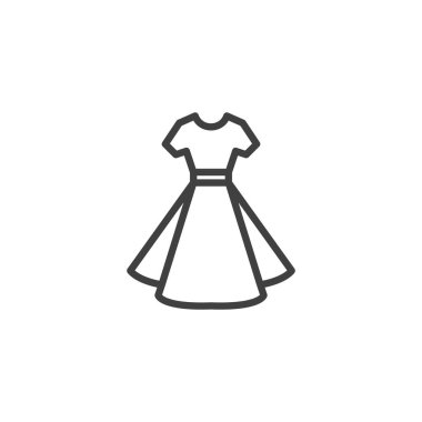 Kısa kollu elbise çizgisi simgesi. Mobil konsept ve web tasarımı için doğrusal biçim işareti. Kadın elbisesi taslak vektör simgesi. Sembol, logo çizimi. Vektör grafikleri