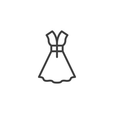 Kolsuz elbise çizgisi ikonu. Mobil konsept ve web tasarımı için doğrusal biçim işareti. Kadınların yaz elbisesi vektör ikonunun ana hatları. Sembol, logo çizimi. Vektör grafikleri