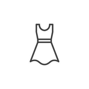 Kadın elbise çizgisi simgesi. Mobil konsept ve web tasarımı için doğrusal biçim işareti. Kolsuz elbise taslak vektör simgesi. Sembol, logo çizimi. Vektör grafikleri