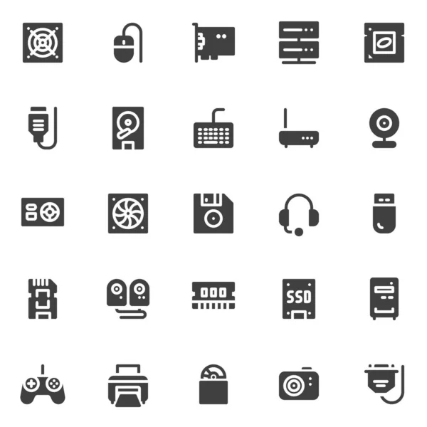 Computer Hardware Vector Pictogrammen Set Moderne Solid Symbol Collectie Componenten — Stockvector