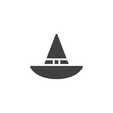 Cadı şapkası vektör simgesi. Mobil konsept ve web tasarımı için düz tabela. Büyücü şapkası sembolü. Sembol, logo çizimi. Vektör grafikleri