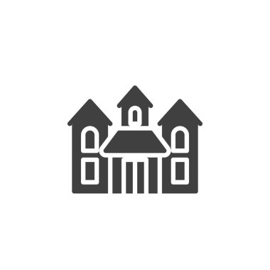 Drakula evi vektör simgesi. Mobil konsept ve web tasarımı için düz tabela. Hayaletli ev sembolü. Sembol, logo çizimi. Vektör grafikleri