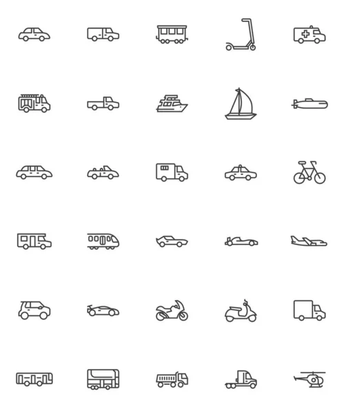 Ensemble d'icônes de ligne de transport — Image vectorielle