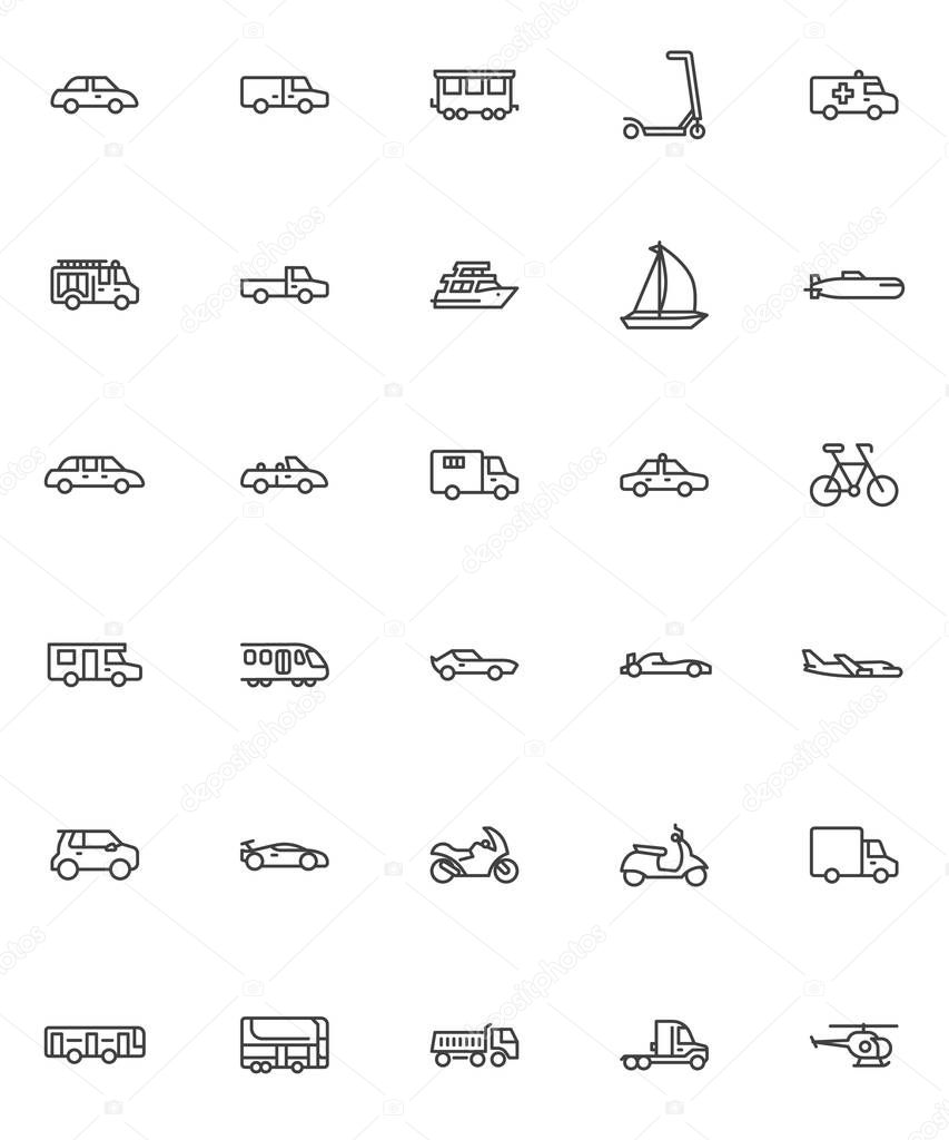 Transportation line icons set