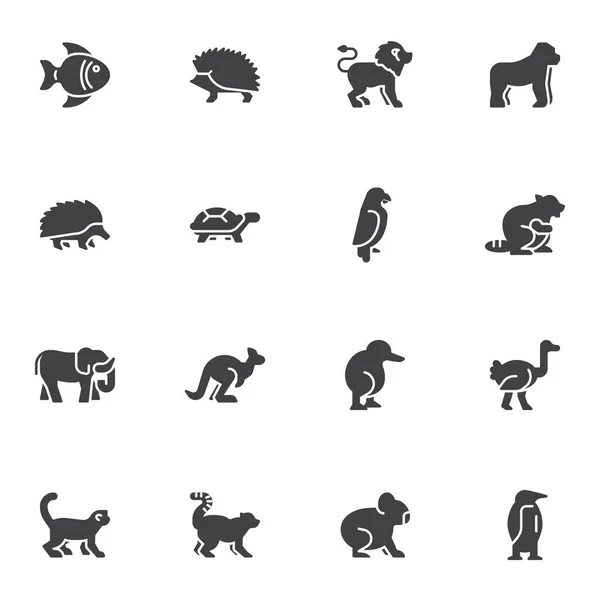 Animals side view vector icons set — Stock Vector