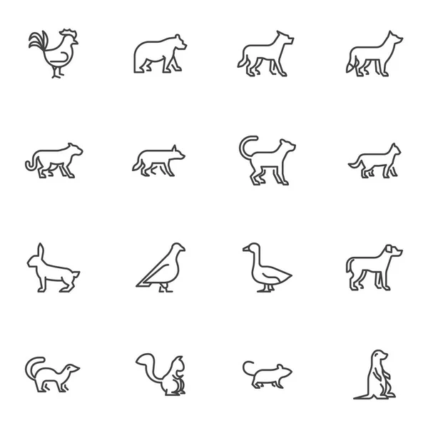 Zoo animaux ligne icônes ensemble — Image vectorielle