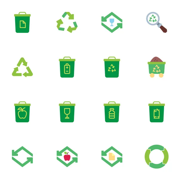 Reciclagem de lixo conjunto de ícones planos — Vetor de Stock
