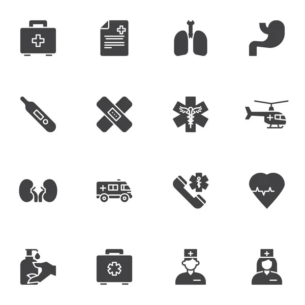 Médico, conjunto de ícones vetoriais de cuidados de saúde — Vetor de Stock