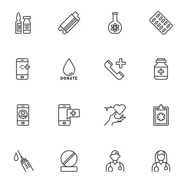 Conjunto de ícones de linha médica relacionados — Vetor de Stock