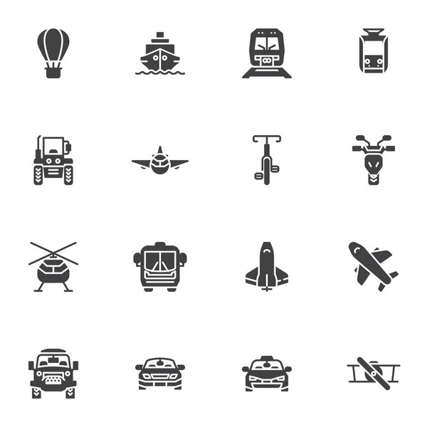 Transport front view vector icons set