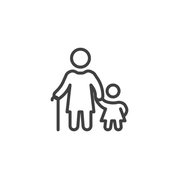 Senior person and child line icon — Stock Vector