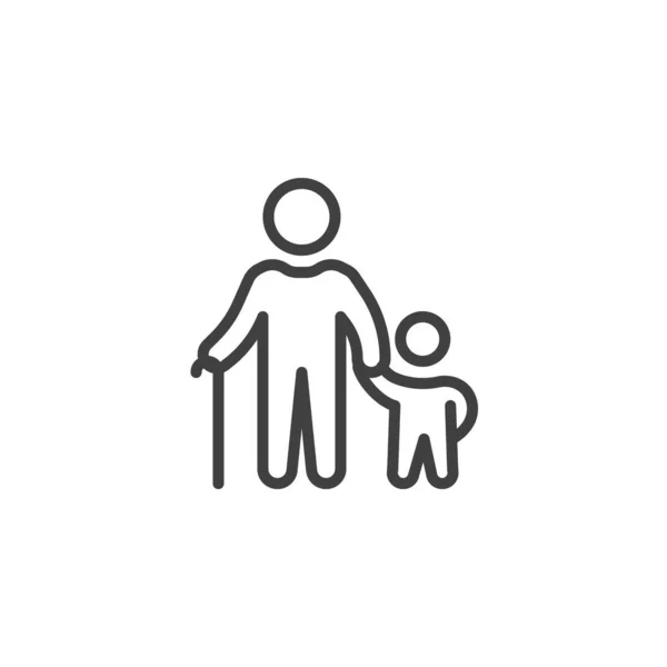 Senior person and child line icon — Stock Vector