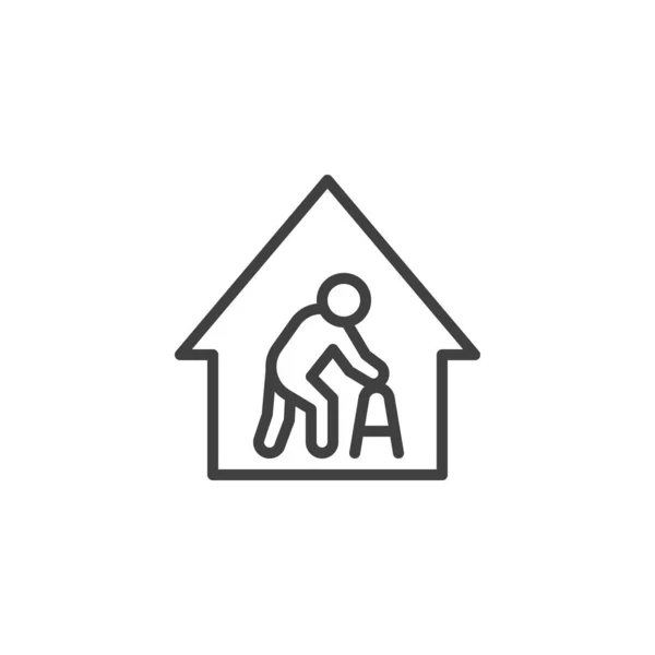 Disabili uomo a casa icona linea — Vettoriale Stock