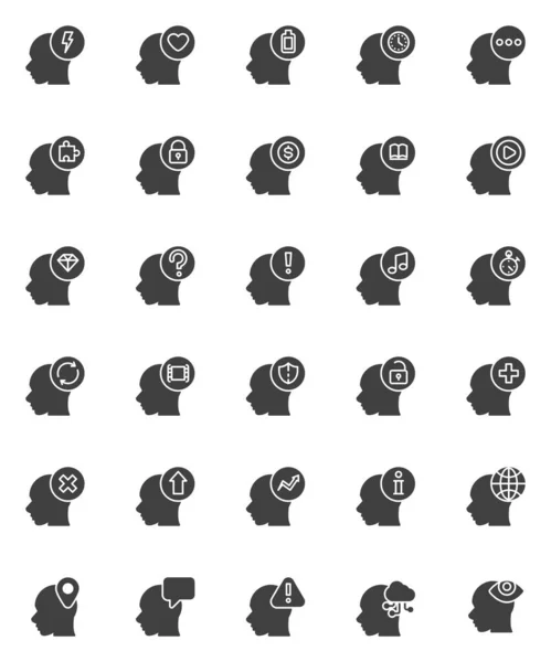Pensamiento cabeza vector iconos conjunto — Archivo Imágenes Vectoriales
