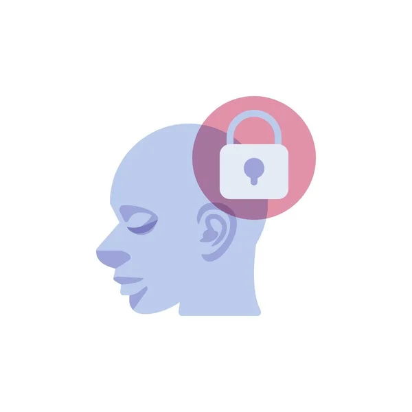 Human head and lock flat icon — Stock Vector