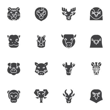 Hayvan yüz vektör simgeleri ayarlandı