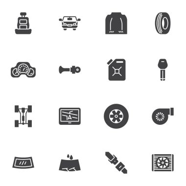 Araba parçaları vektör simgeleri ayarlandı