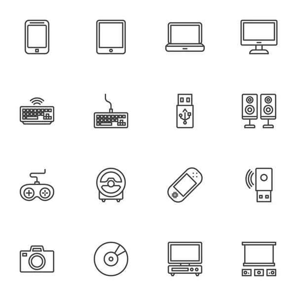 Gadgets, conjunto de iconos de línea de dispositivos electrónicos — Vector de stock