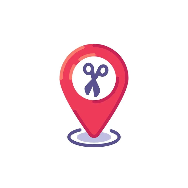 Peluquería ubicación pin icono plano — Vector de stock